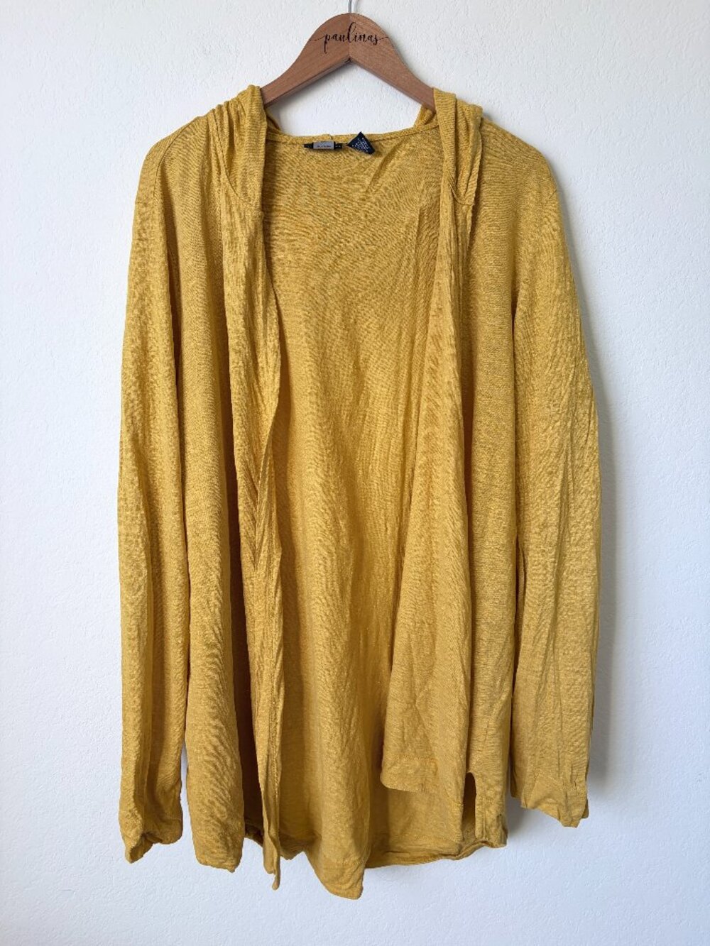 Tahari Sweater Womens 3X Plus Mustard Yellow Linen Hooded Open Front Cardigan